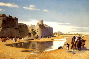 Jean Léon Gérôme œuvres - Une caravane d’Arabe à l’extérieur d’une ville fortifiée Égypte Orientalisme grec oriental Jean Léon Gérôme